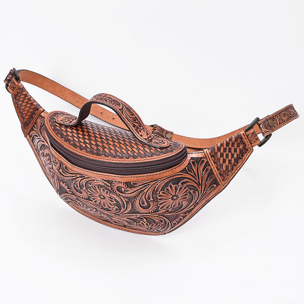 ADBG1830 American Darling Hand Tooled Floral & Basket Weave Leather Western Fanny Pack