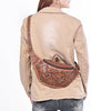 ADBG1830 American Darling Hand Tooled Floral & Basket Weave Leather Western Fanny Pack
