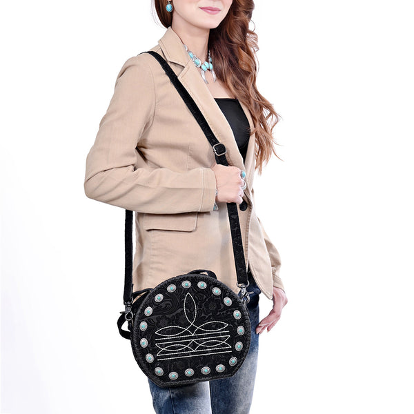 ADBG1836 American Darling Western Leather Canteen Bag Boot Stitching Damascus Textures