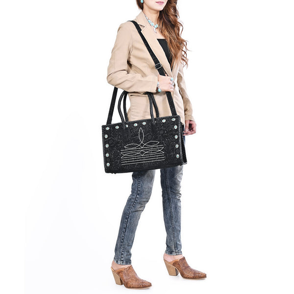 ADBG1837 American Darling Western Leather Tote Bag Boot Stitching & Damascus