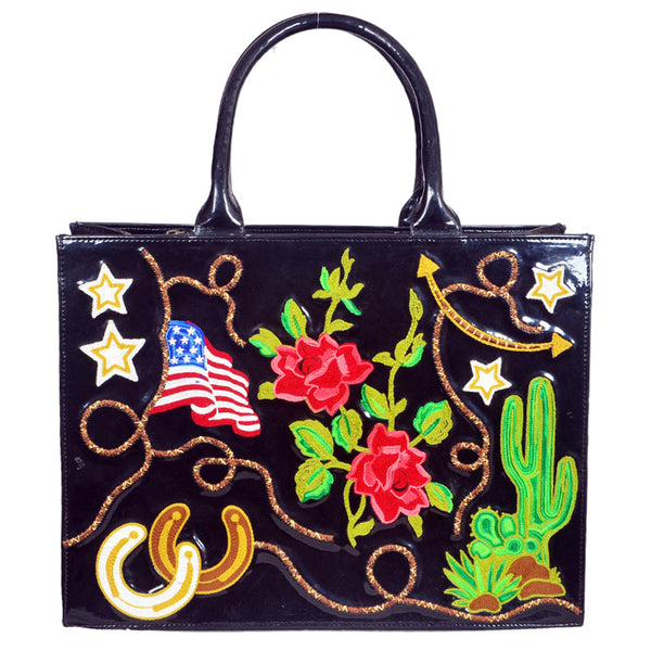 ADBGA927 American Darling Western Embroidered Patent Leather Everyday Tote Bag