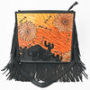 ADBGA938 American Darling Western Hand Tooled Floral Cross body Bag with Long Leather Fringes