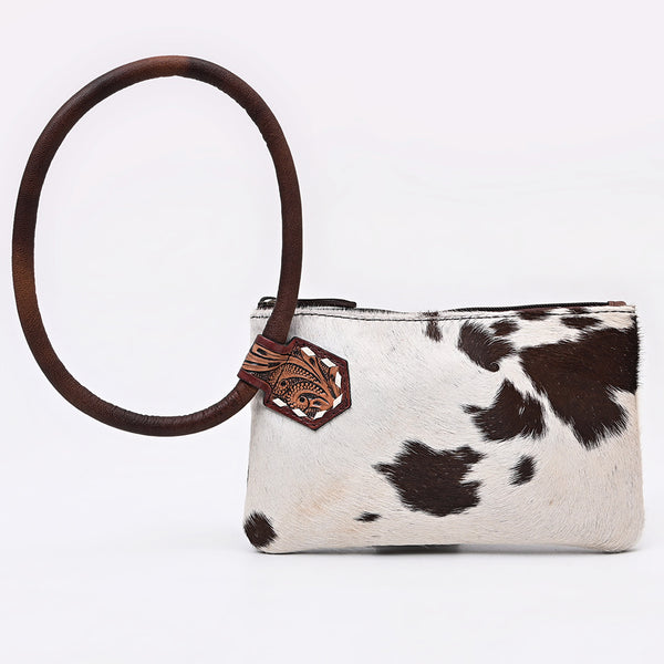 ADBG1841 American Darling Western Wristlet Bag with Hair-On Cowhide and Hand-Tooled Floral Detail