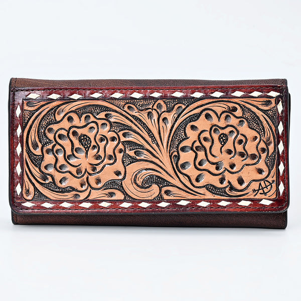 ADBG1842 American Darling Western Wallet Bag with Hand-Tooled Floral Carving and Buck Stitching