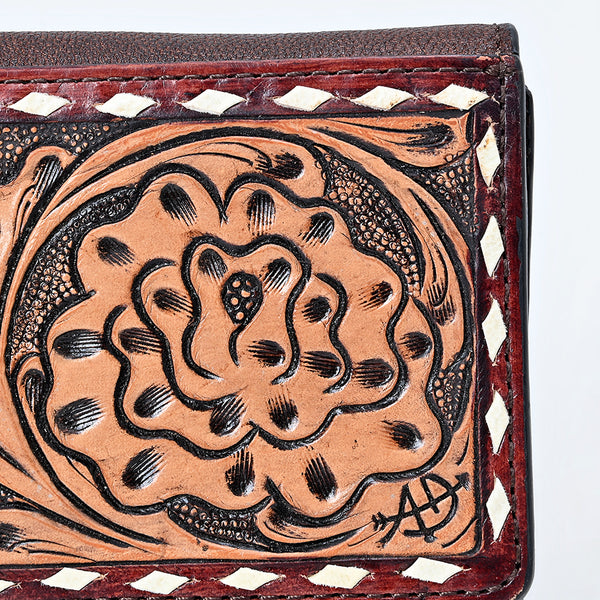 ADBG1842 American Darling Western Wallet Bag with Hand-Tooled Floral Carving and Buck Stitching