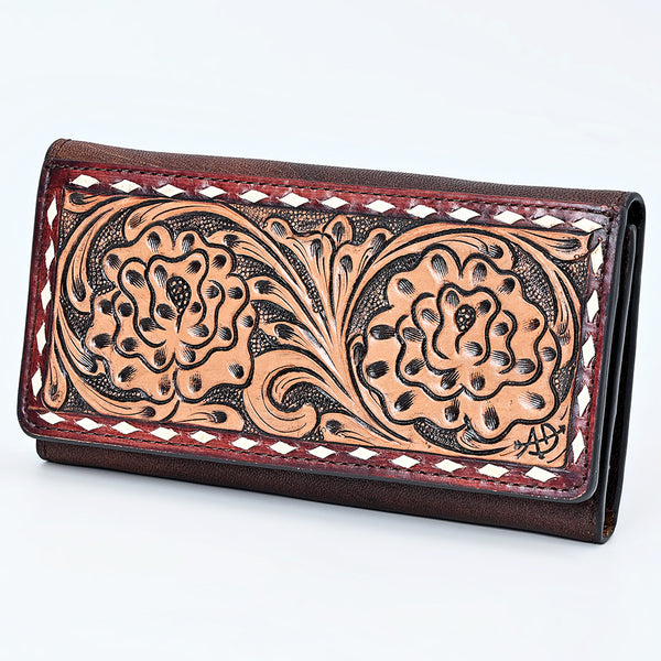 ADBG1842 American Darling Western Wallet Bag with Hand-Tooled Floral Carving and Buck Stitching