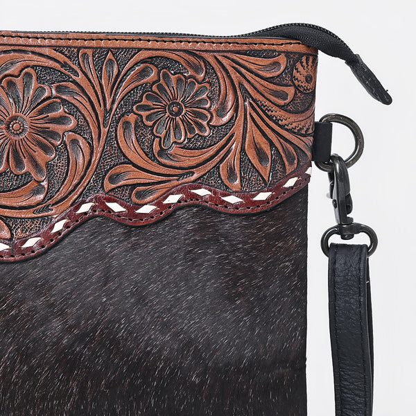OHG201 Ohlay Hand-Tooled Leather Crossbody Bag with Floral Accents