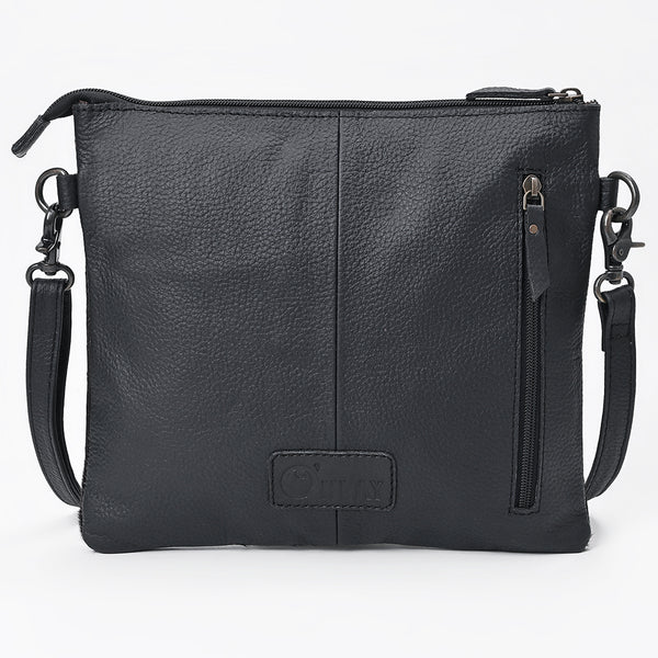 OHG201 Ohlay Hand-Tooled Leather Crossbody Bag with Floral Accents