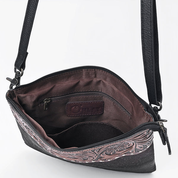 OHG201 Ohlay Hand-Tooled Leather Crossbody Bag with Floral Accents