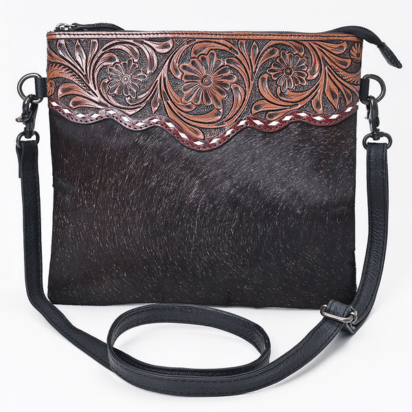 OHG201 Ohlay Hand-Tooled Leather Crossbody Bag with Floral Accents