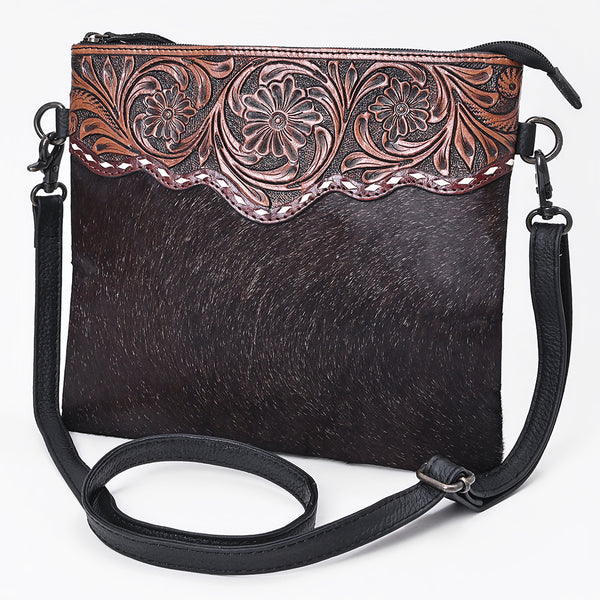 OHG201 Ohlay Hand-Tooled Leather Crossbody Bag with Floral Accents