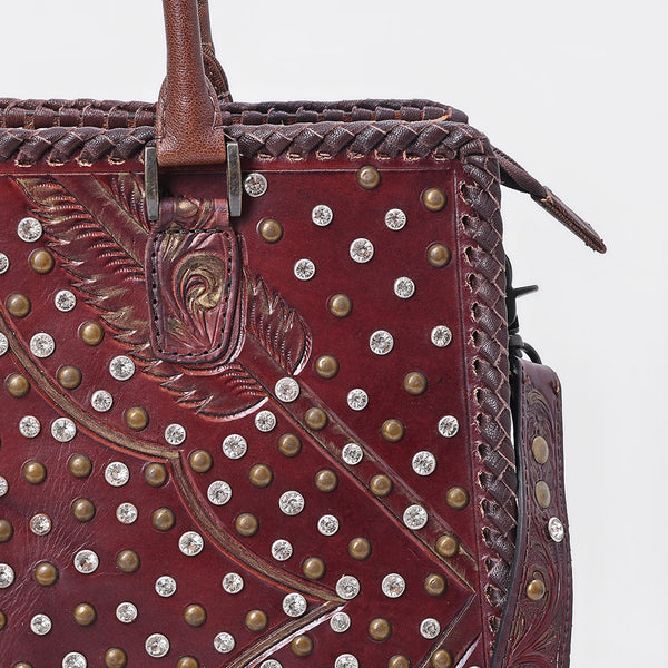 ADBG1845 American Darling Western Leather Tote Bag with Hand-Tooled Accents and Riveted Detail