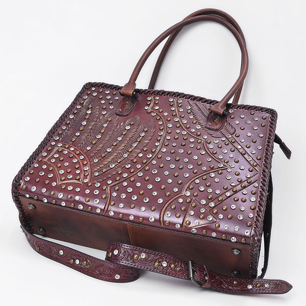 ADBG1845 American Darling Western Leather Tote Bag with Hand-Tooled Accents and Riveted Detail