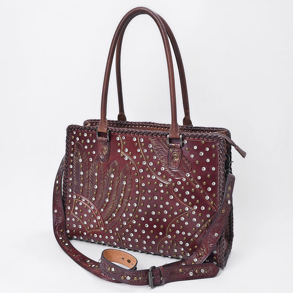 ADBG1845 American Darling Western Leather Tote Bag with Hand-Tooled Accents and Riveted Detail