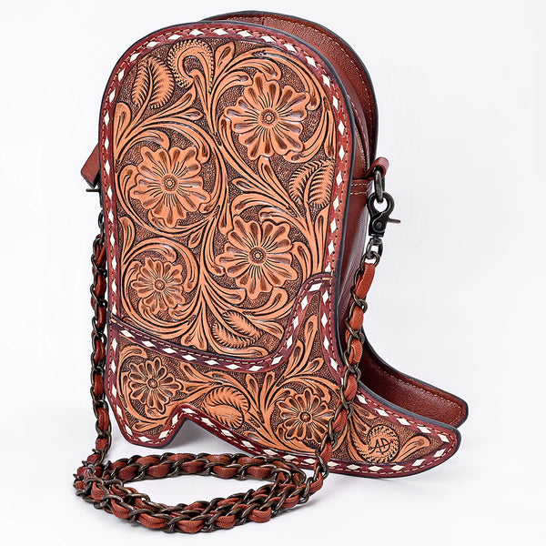 ADBG1846 American Darling Western Leather Cross body Bag - Hand-Tooled Floral Shoe Shape Crossbody