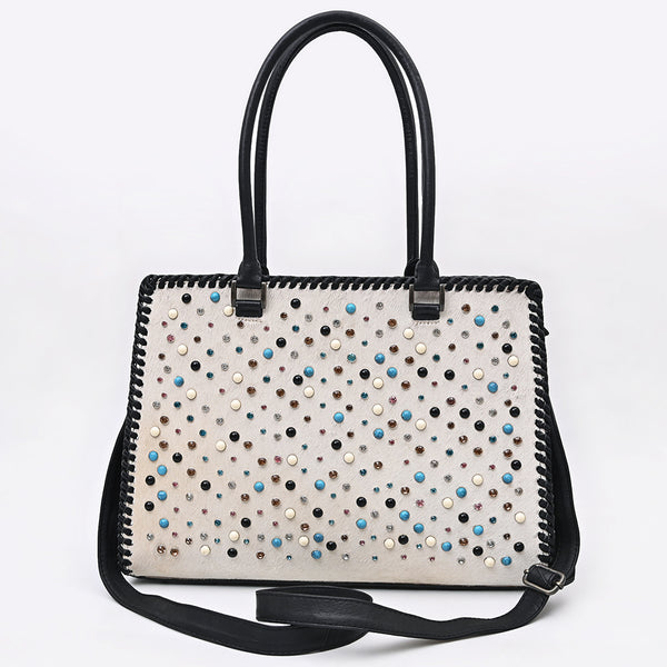 ADBG1848 American Darling Western Leather Tote Bag - Hair-On Cowhide & Braided Riveted Detail