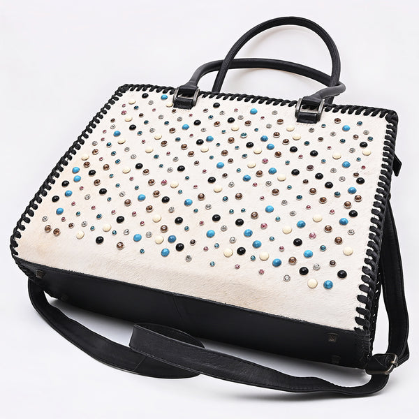 ADBG1848 American Darling Western Leather Tote Bag - Hair-On Cowhide & Braided Riveted Detail