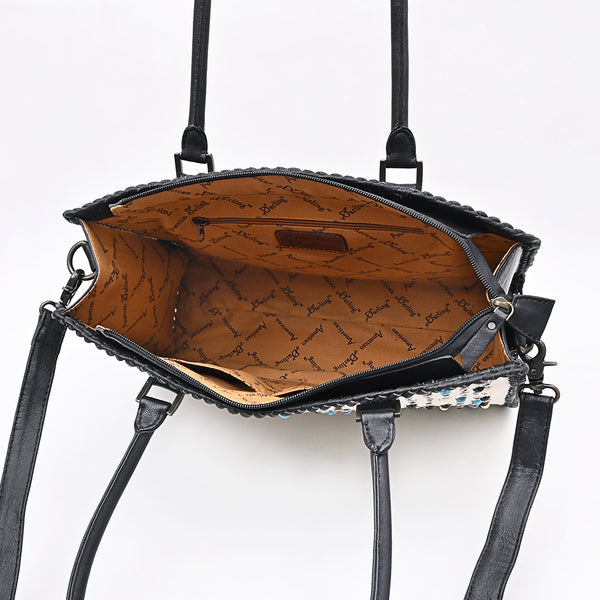 ADBG1848 American Darling Western Leather Tote Bag - Hair-On Cowhide & Braided Riveted Detail