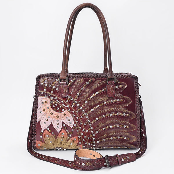ADBG1849 American Darling Western Leather Tote Bag - Hand-Tooled Floral Carved Shoulder Bag