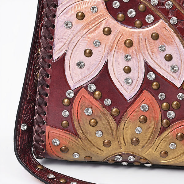 ADBG1849 American Darling Western Leather Tote Bag - Hand-Tooled Floral Carved Shoulder Bag