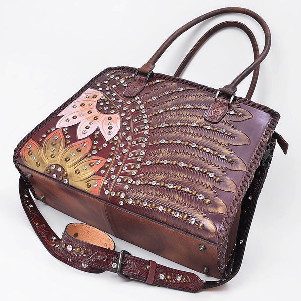 ADBG1849 American Darling Western Leather Tote Bag - Hand-Tooled Floral Carved Shoulder Bag