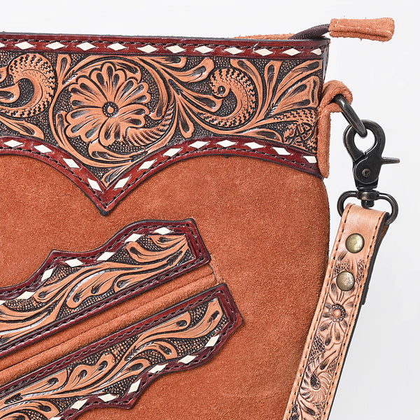 ADBG1852 American Darling Western Chaps Bag - Hand-Tooled Floral Genuine Suede Crossbody with Fringes
