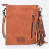 ADBG1852 American Darling Western Chaps Bag - Hand-Tooled Floral Genuine Suede Crossbody with Fringes