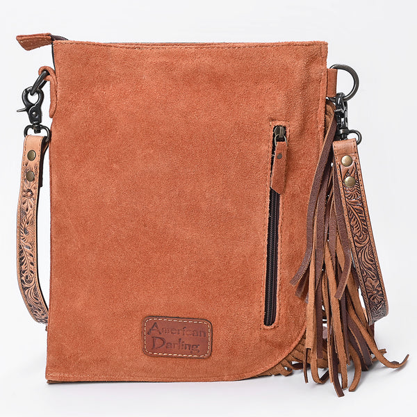 ADBG1852 American Darling Western Chaps Bag - Hand-Tooled Floral Genuine Suede Crossbody with Fringes