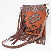 ADBG1852 American Darling Western Chaps Bag - Hand-Tooled Floral Genuine Suede Crossbody with Fringes
