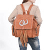 ADBG1853 American Darling Western Genuine Suede Backpack Bag with Fringes and Horseshoe Concho