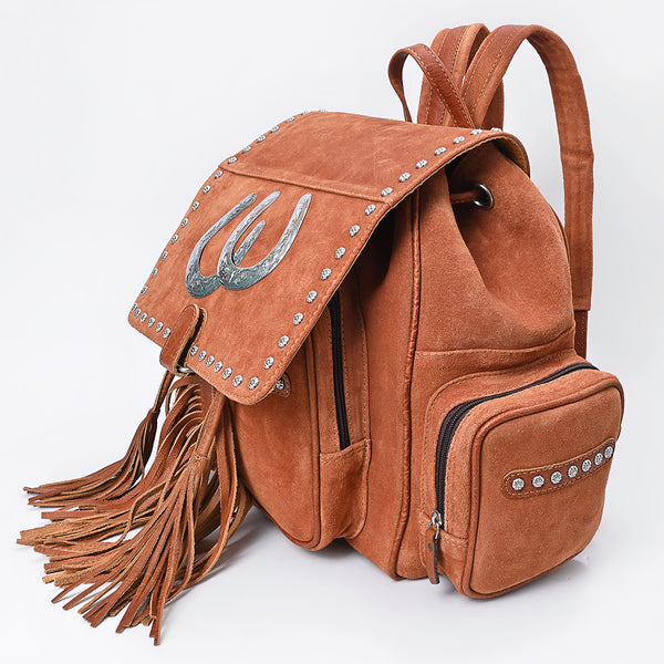 ADBG1853 American Darling Western Genuine Suede Backpack Bag with Fringes and Horseshoe Concho