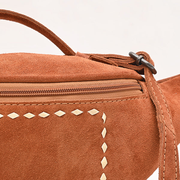 ADBG1618 American Darling Western Genuine Suede Leather Fanny Pack with Boot Stitching Handmade Black Waist Bag