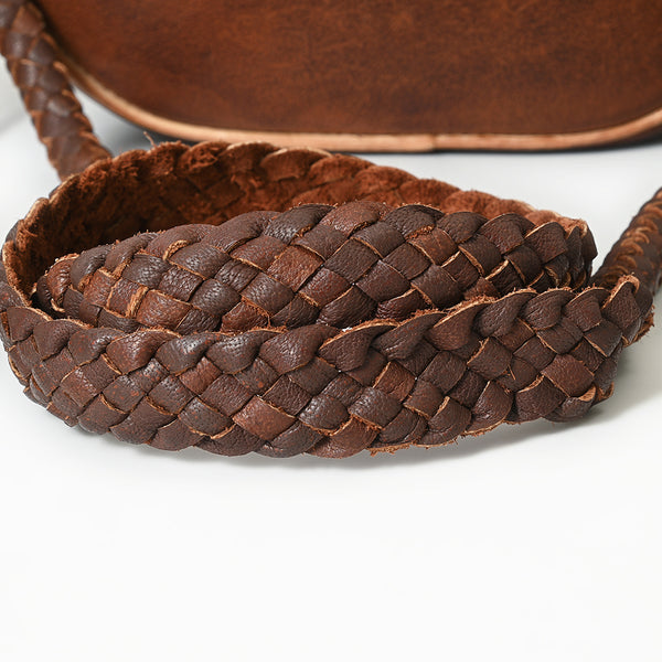 ADBGM292 Round Western Canteen Bag - Turquoise Concho, Fringe & Braided Strap