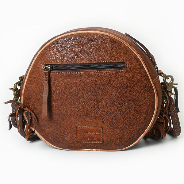 ADBGM292 Round Western Canteen Bag - Turquoise Concho, Fringe & Braided Strap