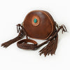 ADBGM292 Round Western Canteen Bag - Turquoise Concho, Fringe & Braided Strap