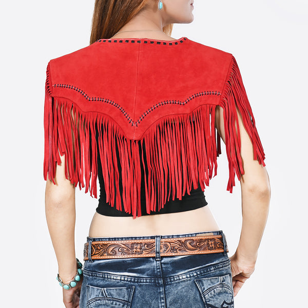 ADDR023 American Darling Red Suede Leather Cape Western Fringe Concho Top