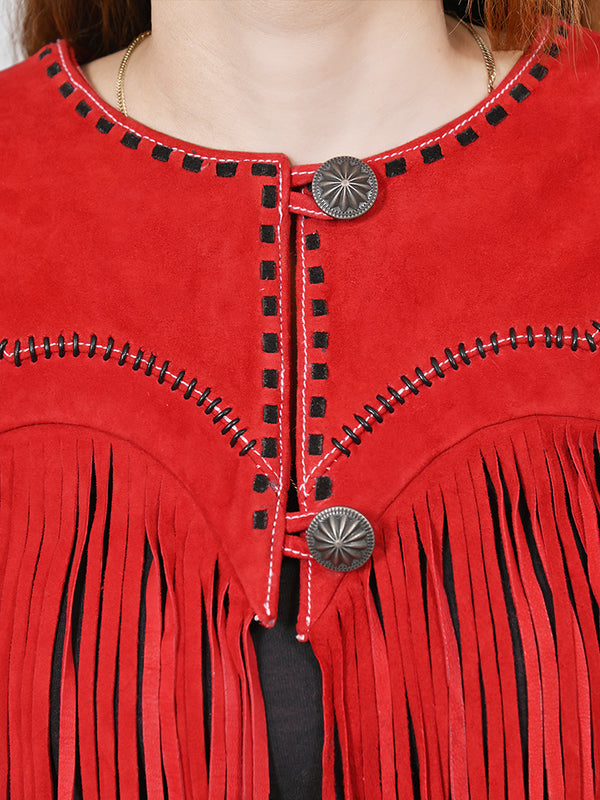 ADDR023 American Darling Red Suede Leather Cape Western Fringe Concho Top