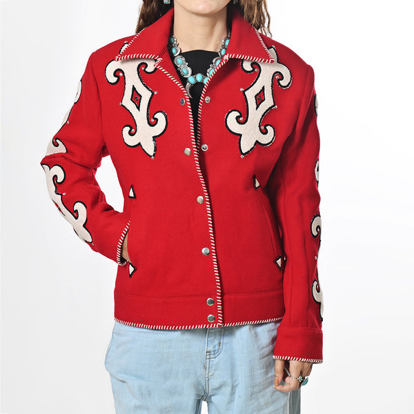ADJKT081 American Darling Western Embroidered Apparel - Red Artisan Handcrafted Woolen Jacket