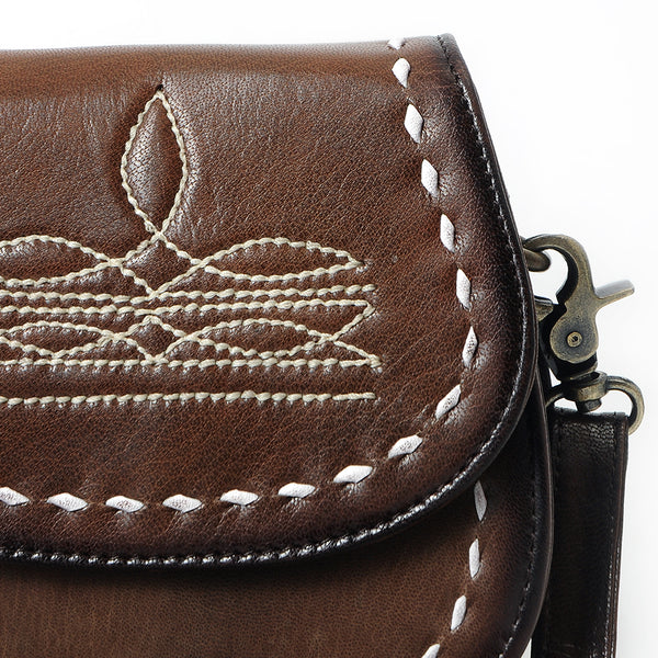 ADBGM592 Western Stitch Leather Crossbody - Cowgirl Saddle Purse
