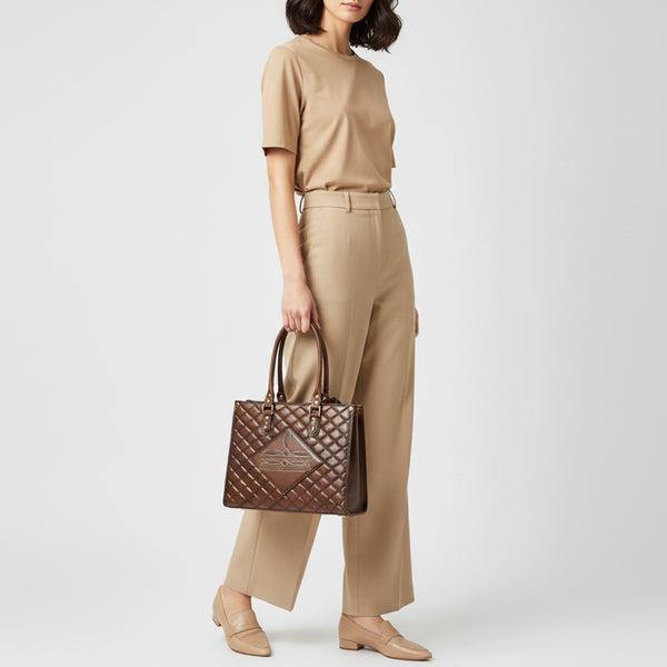 ADBGM821 American Darling Quilted Western Leather Tote Bag with Boot Stitched Embroidery