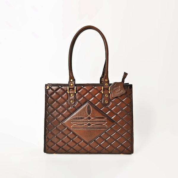 ADBGM821 American Darling Quilted Western Leather Tote Bag with Boot Stitched Embroidery