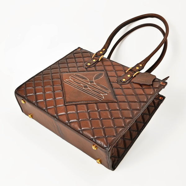 ADBGM821 American Darling Quilted Western Leather Tote Bag with Boot Stitched Embroidery