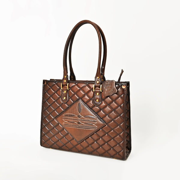 ADBGM821 American Darling Quilted Western Leather Tote Bag with Boot Stitched Embroidery