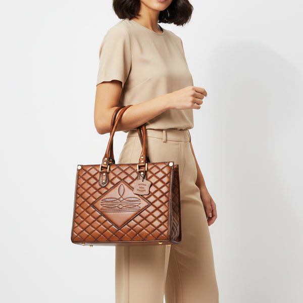 ADBGM822 American Darling Handcrafted Quilted Leather Tote Bag with Boot Stitched & Top Handle