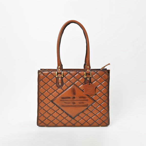 ADBGM822 American Darling Handcrafted Quilted Leather Tote Bag with Boot Stitched & Top Handle