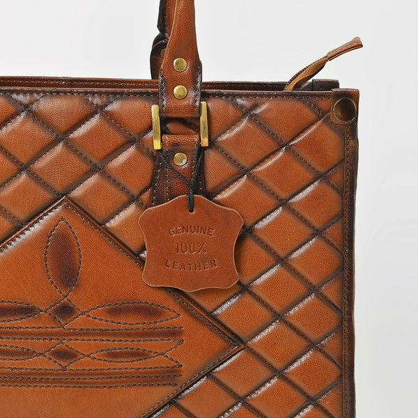 ADBGM822 American Darling Handcrafted Quilted Leather Tote Bag with Boot Stitched & Top Handle