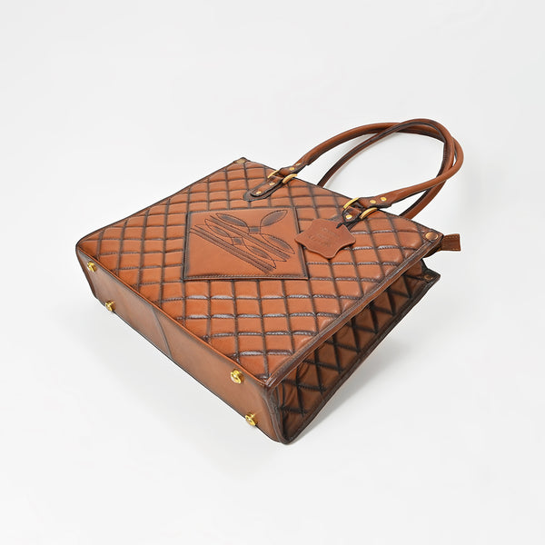 ADBGM822 American Darling Handcrafted Quilted Leather Tote Bag with Boot Stitched & Top Handle