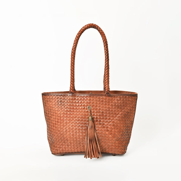 ADBGM827 American Darling Handcrafted Basket Weave Western Leather Tote Bag with Tassels