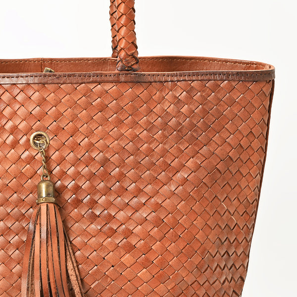 ADBGM827 American Darling Handcrafted Basket Weave Western Leather Tote Bag with Tassels