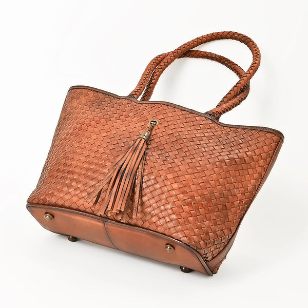 ADBGM827 American Darling Handcrafted Basket Weave Western Leather Tote Bag with Tassels